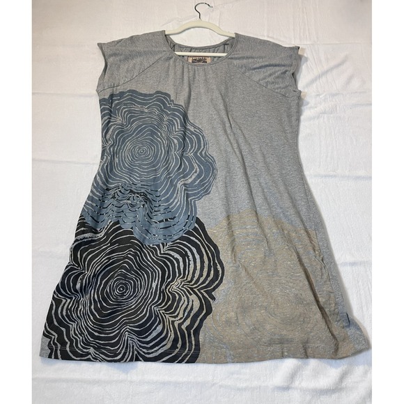 tonle Dresses & Skirts - Tonlé Women Large Gray Upcycled Tunic Dress Abstract Tree Ring Print Sustainable